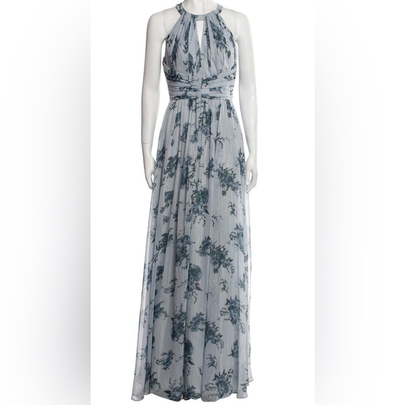 Marchesa Dresses & Skirts - Marchesa Notte • Blue & Silver Floral Maxi Dress with open back • size 6